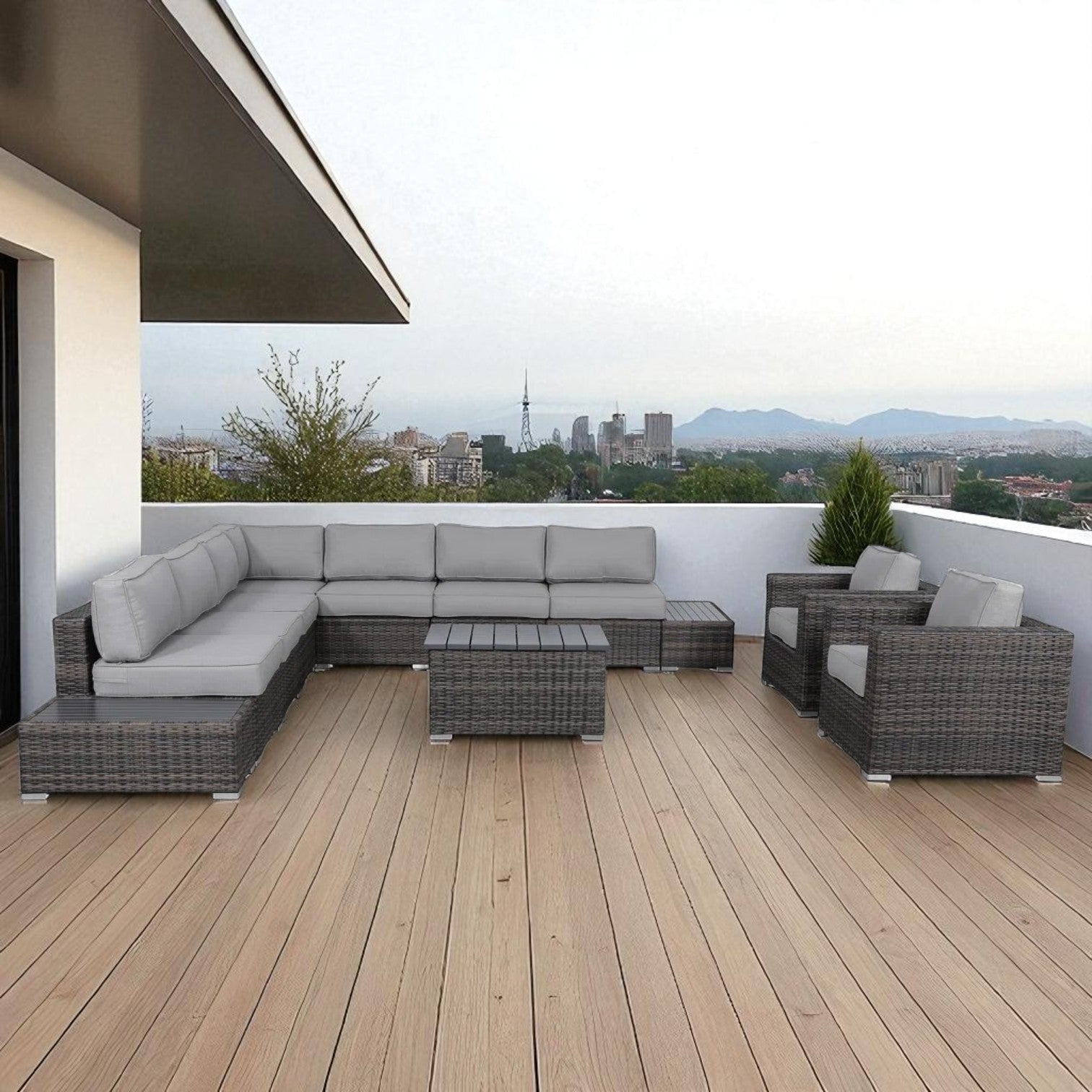 8-Person Outdoor Wicker Sofa Set with Cushions – Fully Assembled