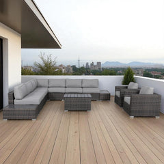 8-Person Outdoor Wicker Sofa Set with Cushions – Fully Assembled