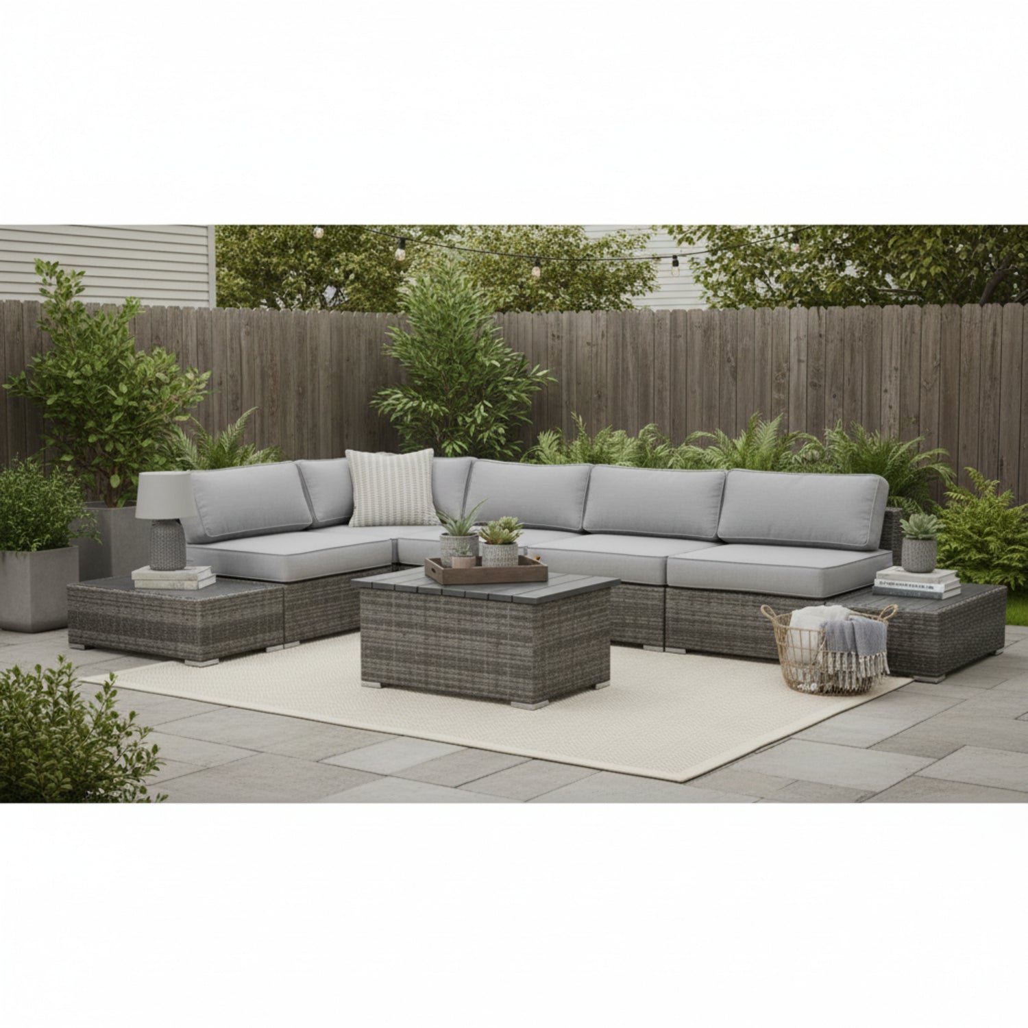 Outdoor 4-Person Rattan Wicker Sofa Set with Cushions – Ready to Use