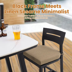 Modern Outdoor 2PC Bar Stools, Aluminum Patio Bar Chair with Ergonomic Backrest, Tapered Legs, Footrest, Ember Black, Sunbrella Cushion, Weather-Resistant, for Garden, Poolside, and Kitchen Island