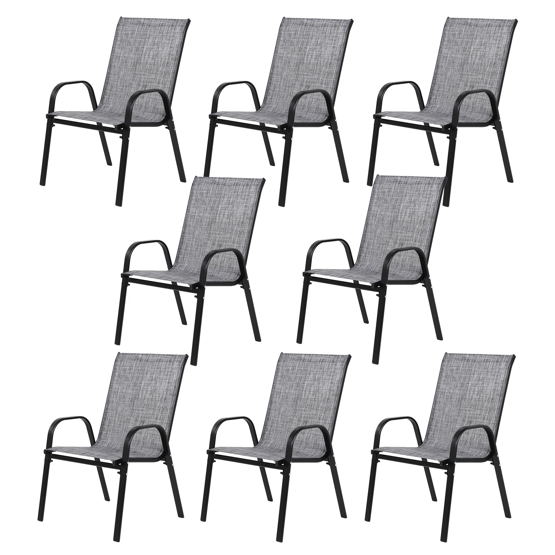 8 Piece Patio Chairs, Outdoor Camping Chairs with Breathable Textilene Fabric, Set of 2 Garden Chairs with Armrest High Backrest for Garden Patio Pool Beach Yard Space Saving ( Grey 8
