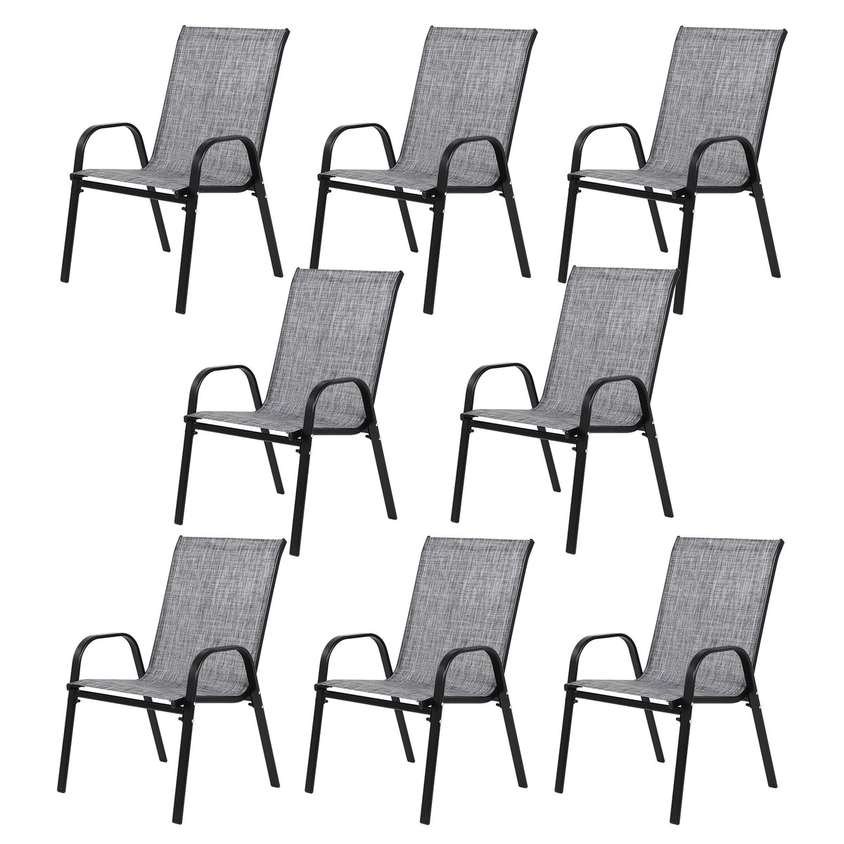8 Piece Patio Chairs, Outdoor Camping Chairs with Breathable Textilene Fabric, Set of 2 Garden Chairs with Armrest High Backrest for Garden Patio Pool Beach Yard Space Saving ( Grey 8