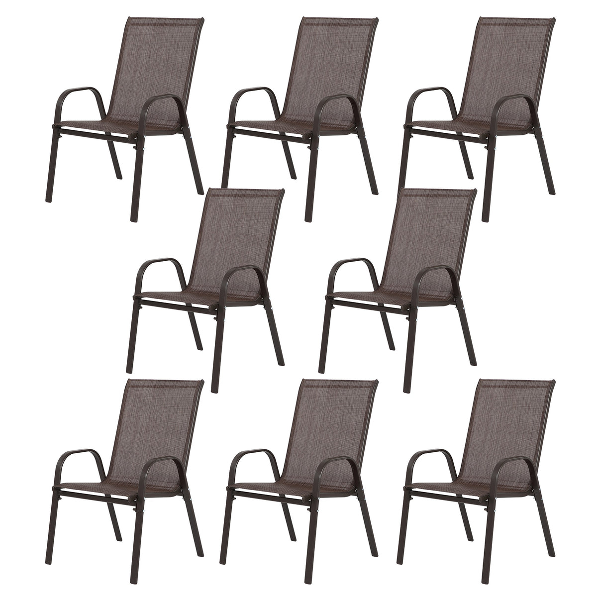 8 Piece Patio Chairs, Outdoor Camping Chairs with Breathable Textilene Fabric, Set of 2 Garden Chairs with Armrest High Backrest for Garden Patio Pool Beach Yard Space Saving ( Brown)