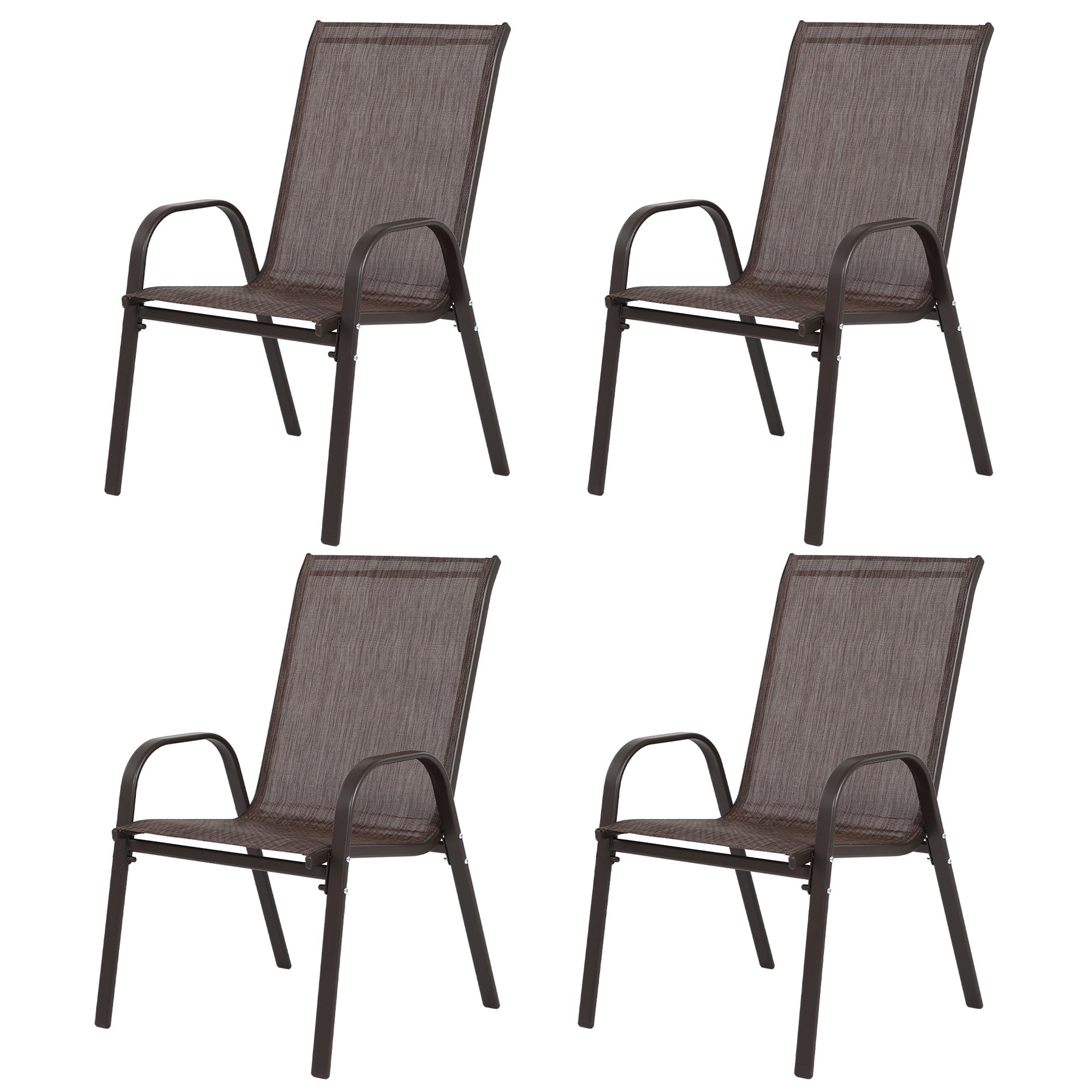 8 Piece Patio Chairs, Outdoor Camping Chairs with Breathable Textilene Fabric, Set of 2 Garden Chairs with Armrest High Backrest for Garden Patio Pool Beach Yard Space Saving ( Brown)