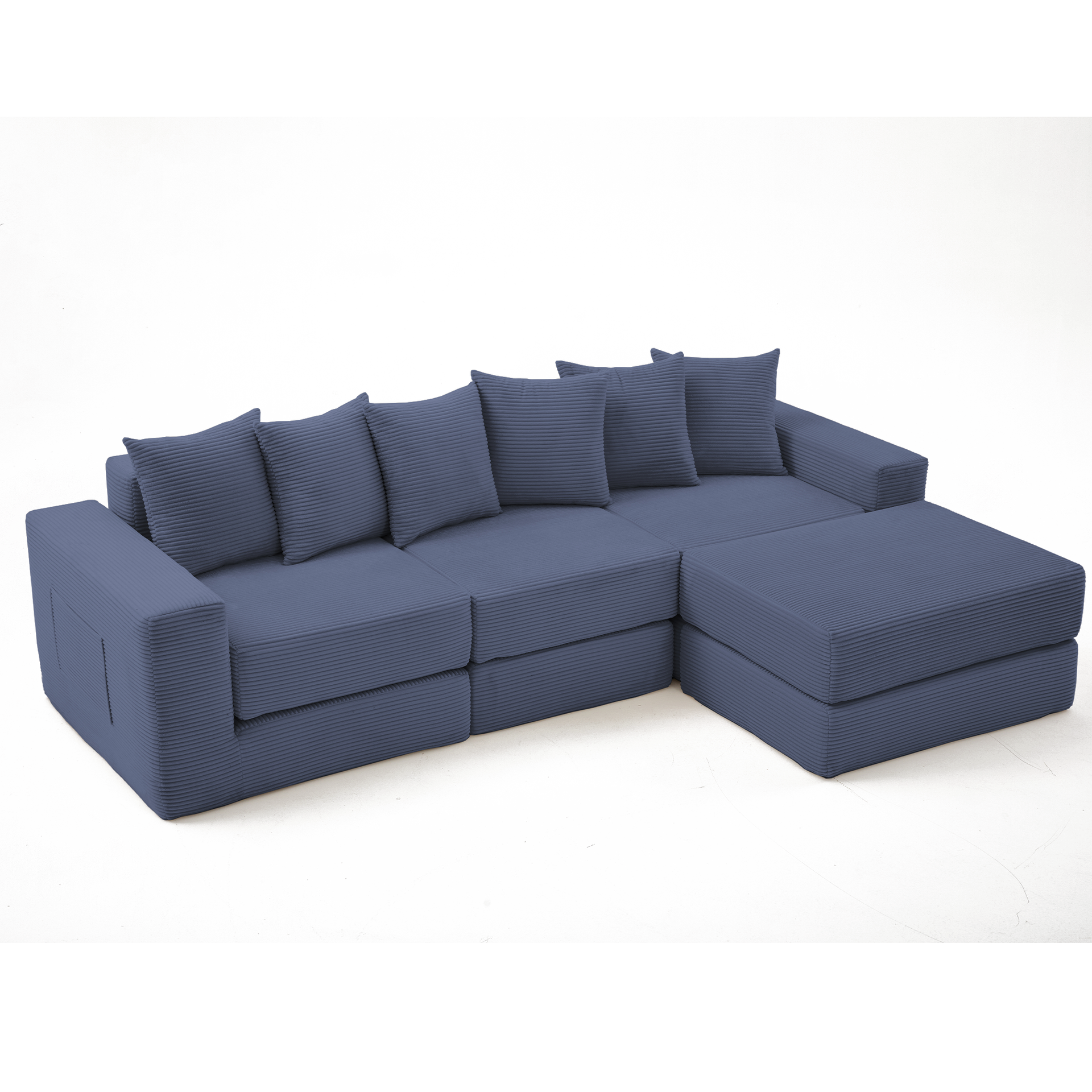 10-in-1 Convertible Sofa Sectional ,Corner Couch , Convertible Floor Sleeper Sofa,Corduroy,Side Pocket,No Assembly,DIY,L Shaped Modular Sofa,6 Pillows,Blue
