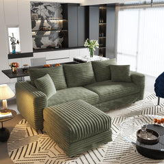 82.7 "Plush Corduroy 3-Seat Sofa,Modern Comfy Upholstered Sofa Cloud Couch,Deep Seat Couches with Soft Pillows and 1 Ottomans,Convertible Sofa Lounge Chair,Green(Old SKU:W1885S00149)
