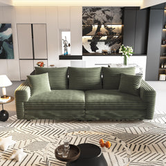 82.7 "Plush Corduroy 3-Seat Sofa,Modern Comfy Upholstered Sofa Cloud Couch,Deep Seat Couches with Soft Pillows and 1 Ottomans,Convertible Sofa Lounge Chair,Green(Old SKU:W1885S00149)