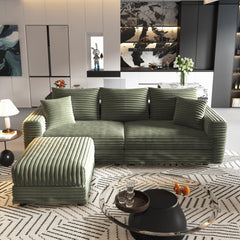 82.7 "Plush Corduroy 3-Seat Sofa,Modern Comfy Upholstered Sofa Cloud Couch,Deep Seat Couches with Soft Pillows and 1 Ottomans,Convertible Sofa Lounge Chair,Green(Old SKU:W1885S00149)