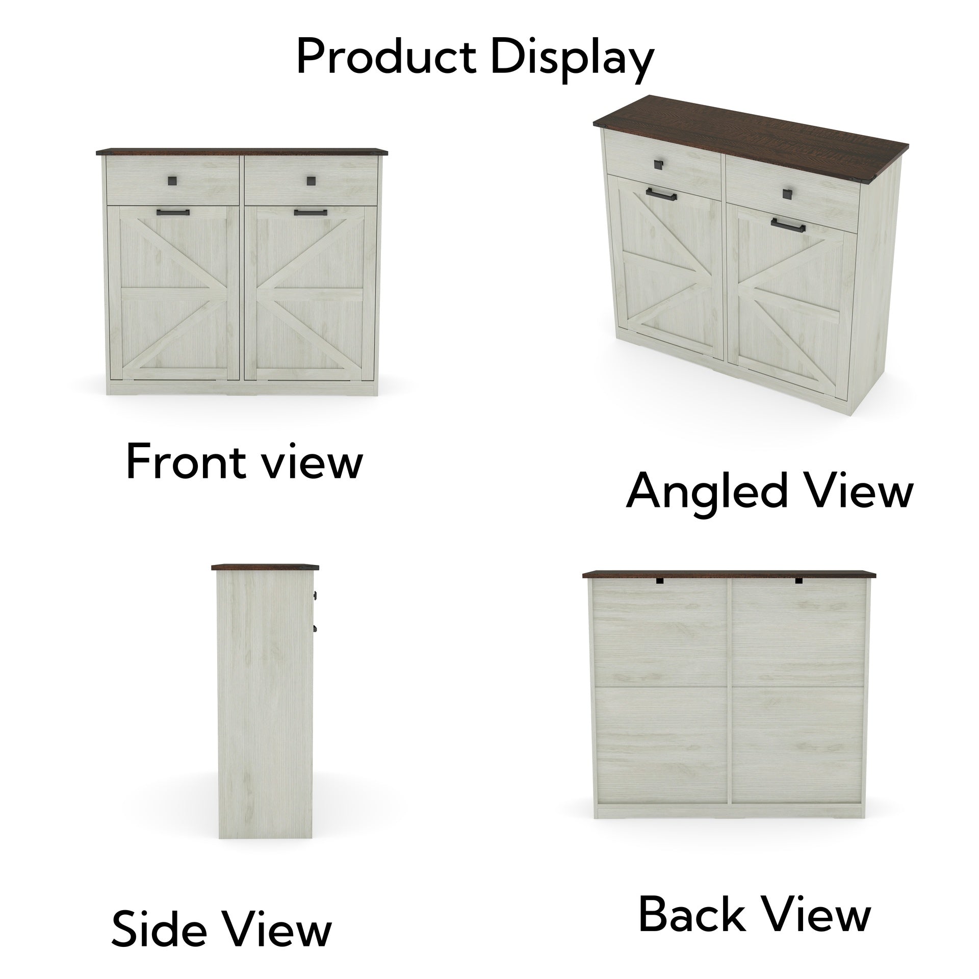 Farmhouse Double Tilt Out Trash Cabinet for 20 Gallon Trash Cans, Free Standing Recycling Cabinet with Hideaway Drawer, Barn Door Style Laundry Sorter Cabinet, Tilt Out Trash Cabinet for Kitchen
