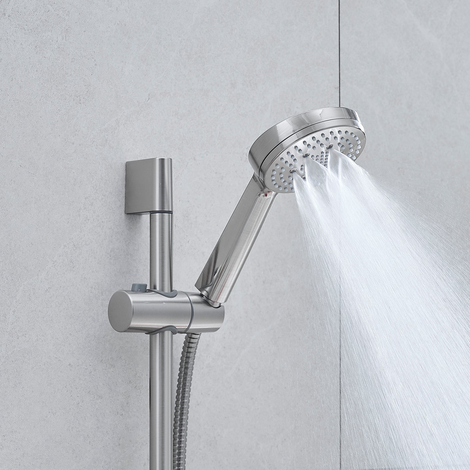10-Inch Shower System, Slide Bar Shower Faucets Sets Complete Round Shower Heads and 5-Spray Handheld Combo, Wall Mounted Brushed Nickel Shower Faucet
