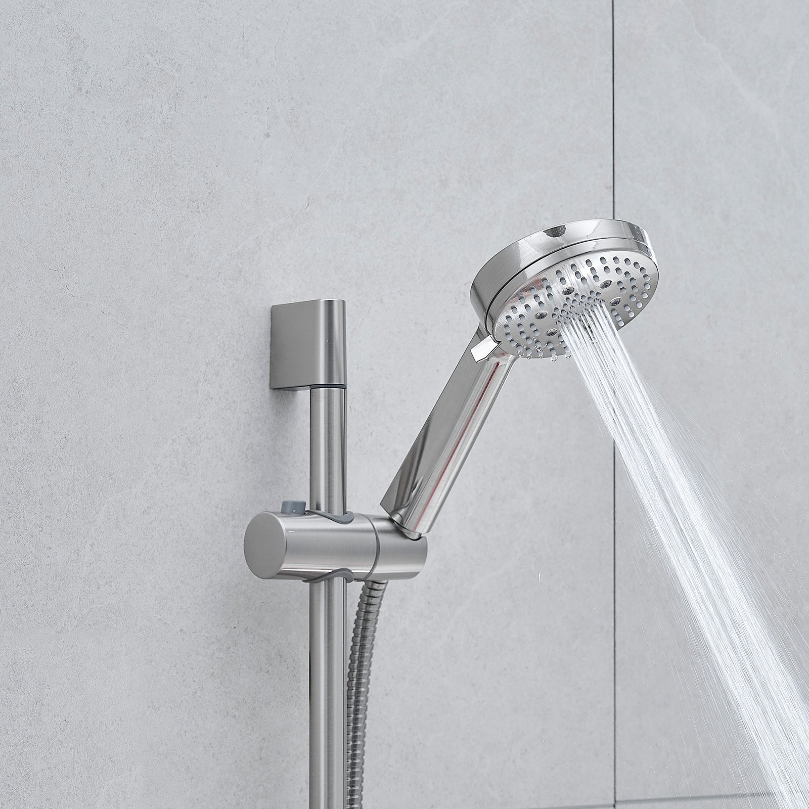 10-Inch Shower System, Slide Bar Shower Faucets Sets Complete Round Shower Heads and 5-Spray Handheld Combo, Wall Mounted Brushed Nickel Shower Faucet