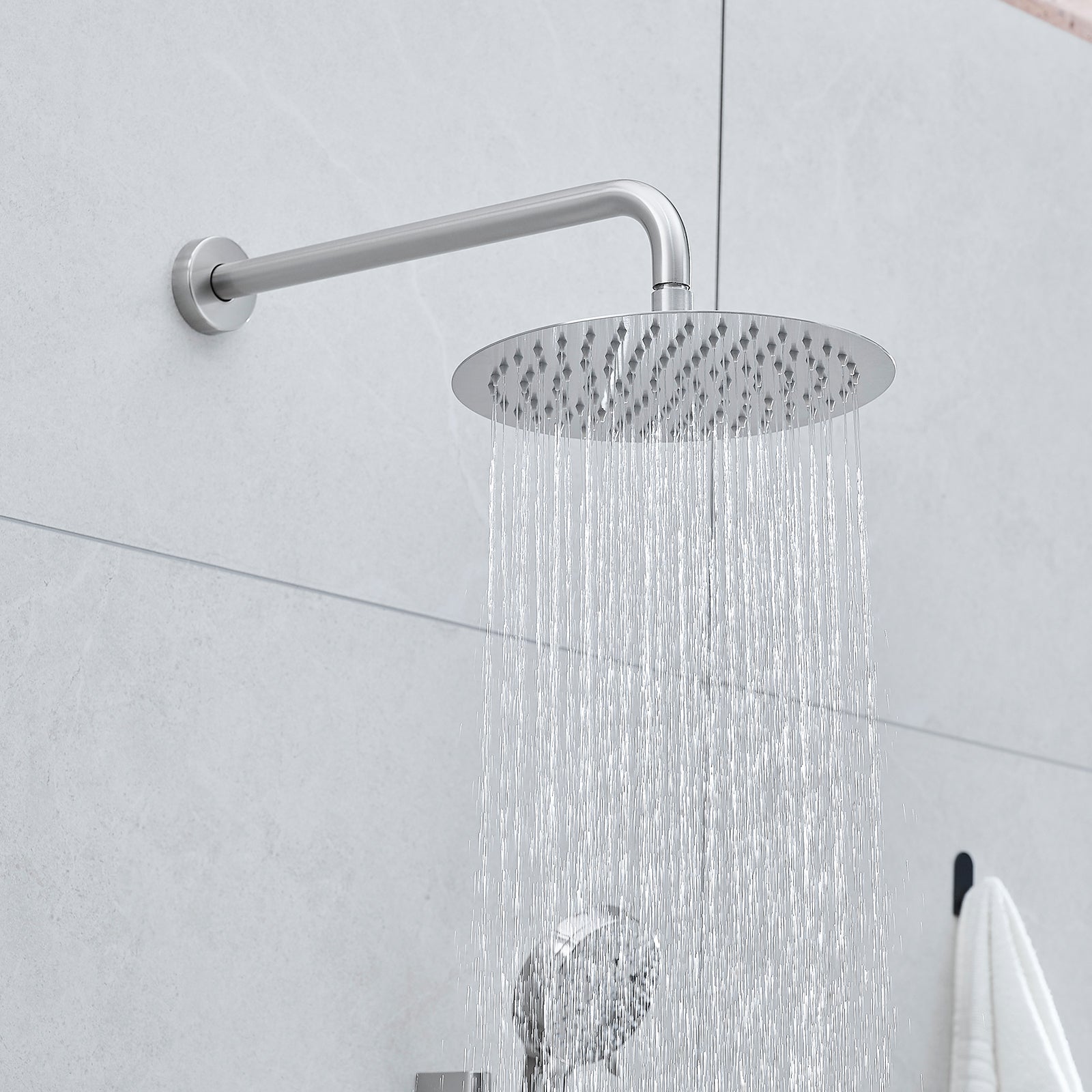 10-Inch Shower System, Slide Bar Shower Faucets Sets Complete Round Shower Heads and 5-Spray Handheld Combo, Wall Mounted Brushed Nickel Shower Faucet