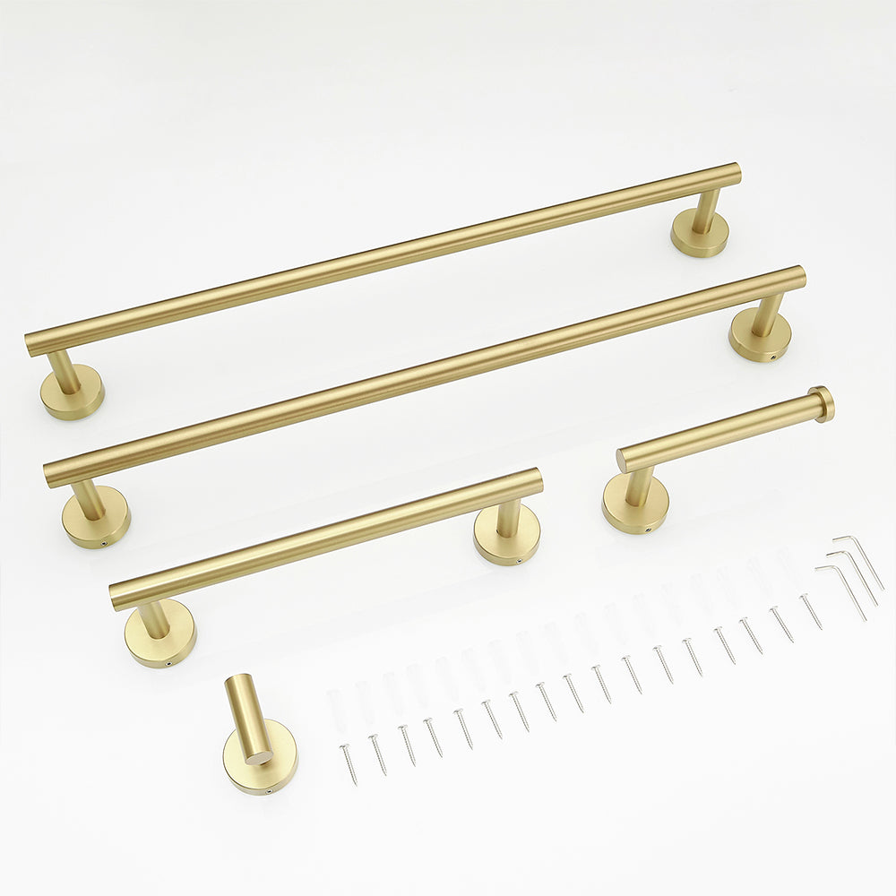 5-Pieces Brushed Nickel Gold Bathroom Accessories Set, Stainless Steel Bathroom Hardware Set, Bath Towel Bar Set, Towel Racks for Bathroom Wall Mounted.
