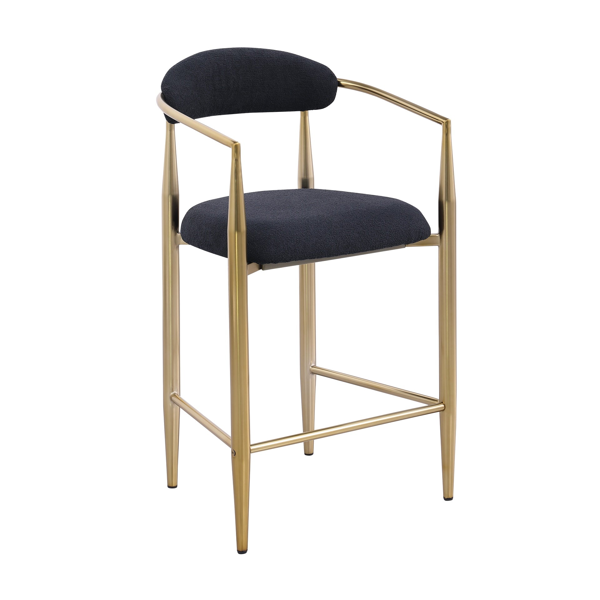 Modern Boucle Bar Stools Set of 2 Modern Upholstered Bar Height Barstools Vintage High Island Chairs with Metal Frame/Back/Arms for Kitchen/Home Pub/Dining Room