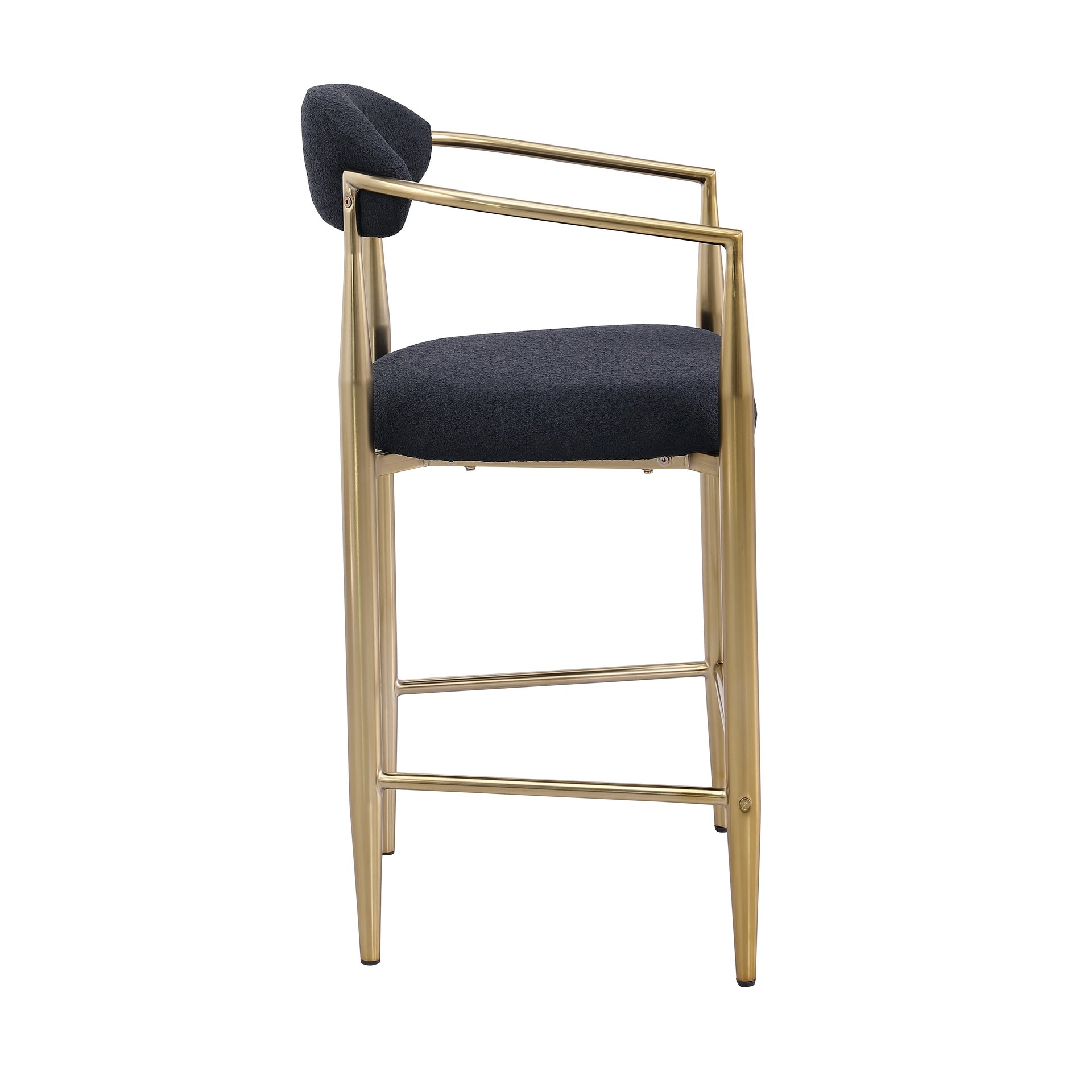 Modern Boucle Bar Stools Set of 2 Modern Upholstered Bar Height Barstools Vintage High Island Chairs with Metal Frame/Back/Arms for Kitchen/Home Pub/Dining Room