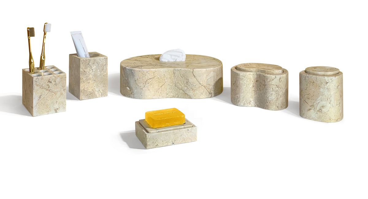 Gold Yellow Beige natural marble bathroom accessories set, natural stone, genuine marble, real marble