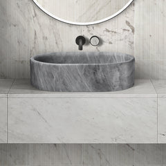 Carrara Gray natural marble bathroom vessel sink, semi-polished surface, natural stone, genuine marble, real marble, 23.6x15.7xH5.9 Inches/600X400XH150 mm