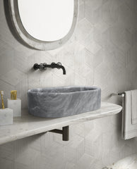 Carrara Gray natural marble bathroom vessel sink, semi-polished surface, natural stone, genuine marble, real marble, 23.6x15.7xH5.9 Inches/600X400XH150 mm