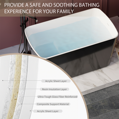 49'' x 28'' Acrylic Freestanding Soaking Bathtub, Square-shape Japanese Soaking Hot Tub, Sit-In Design with Chrome Overflow and Drain, Glossy Black GF-23AMA-49B