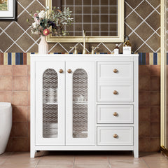 36.02-inch bathroom vanity with two soft-close doors, adjustable shelves and three drawers