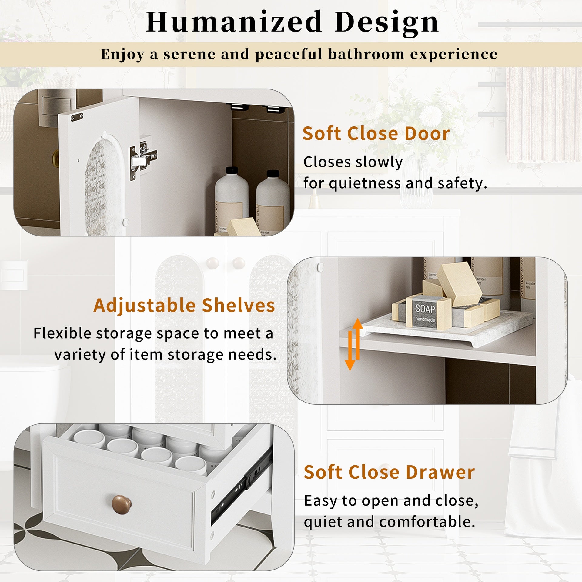 36.02-inch bathroom vanity with two soft-close doors, adjustable shelves and three drawers