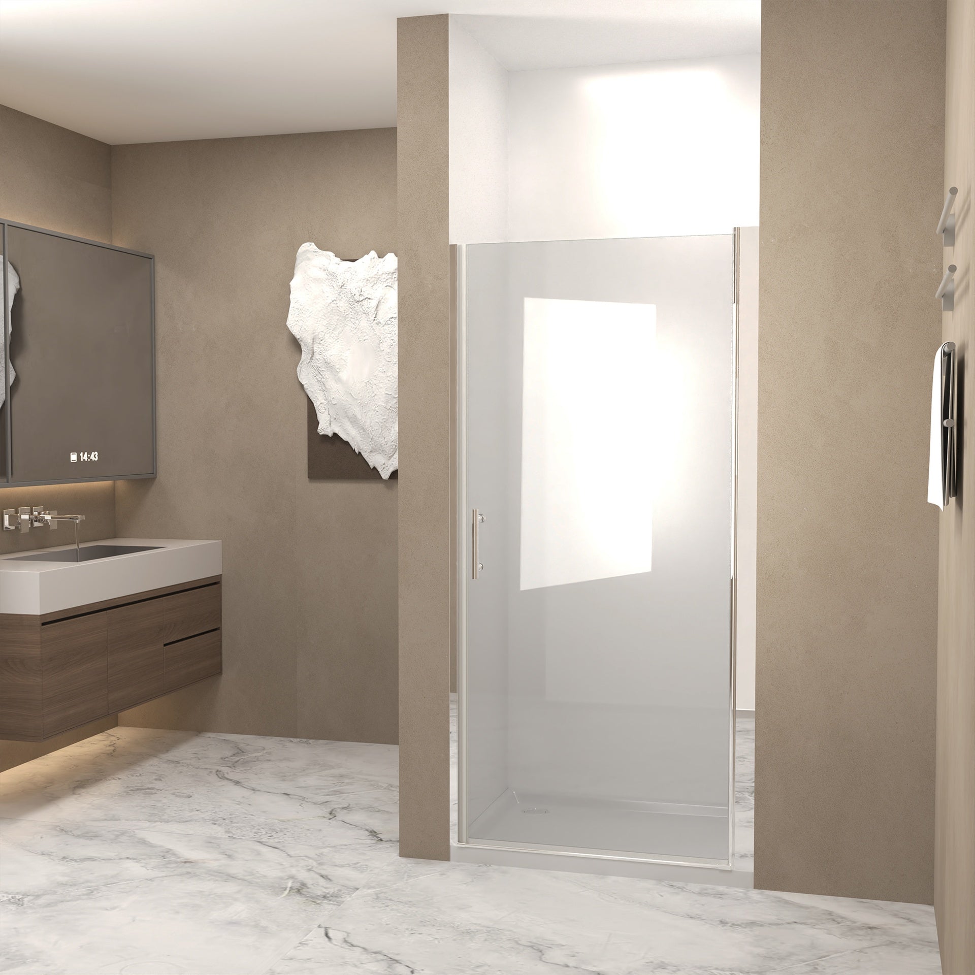 35-34"x 72" Pivot Shower Door, Chrome Aluminum Frame, Half Frame ,1/4"(6mm) Tempered Glass Explosion Proof Film