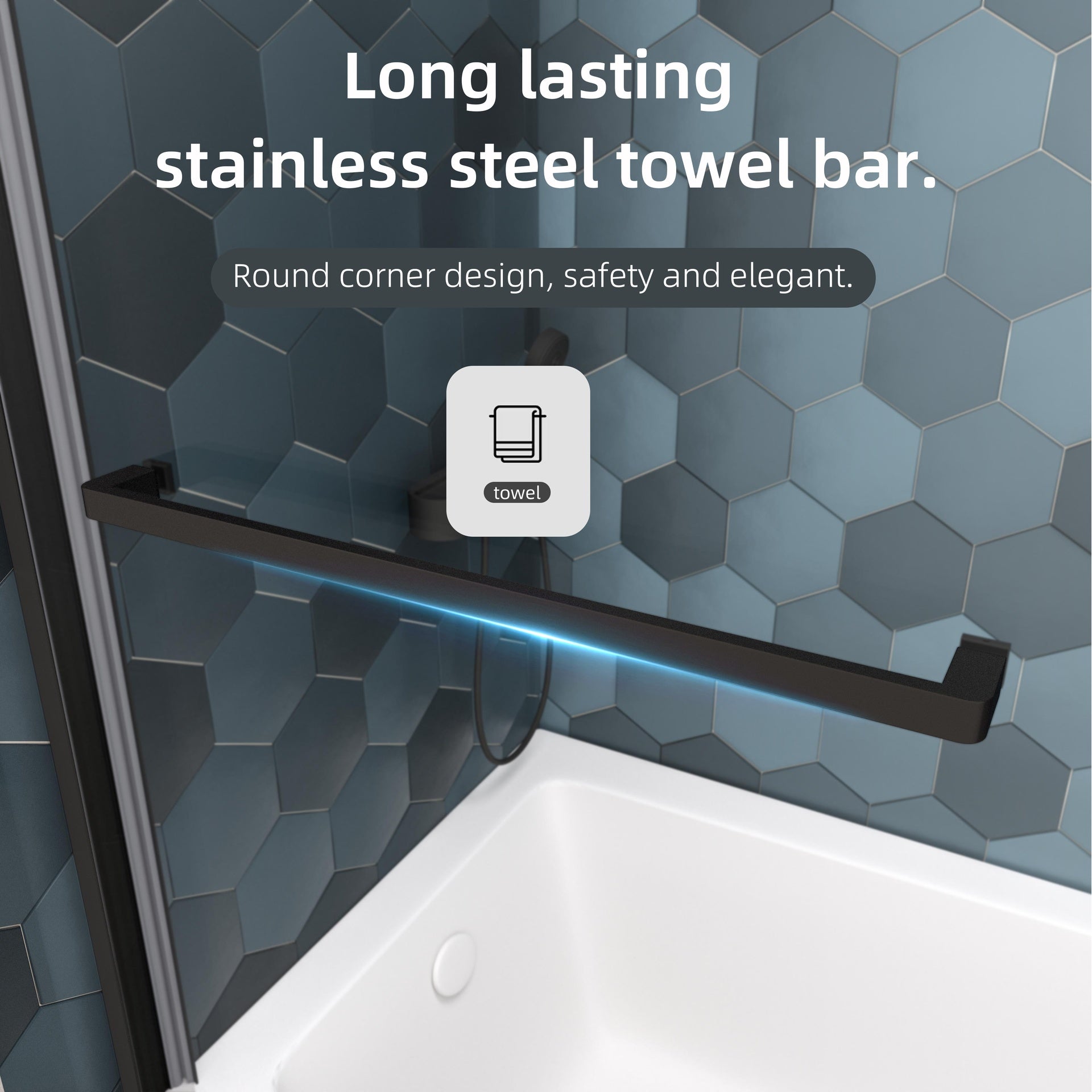 Bypass shower door, sliding door, with 5/16" tempered glass and Matted black finish 6074