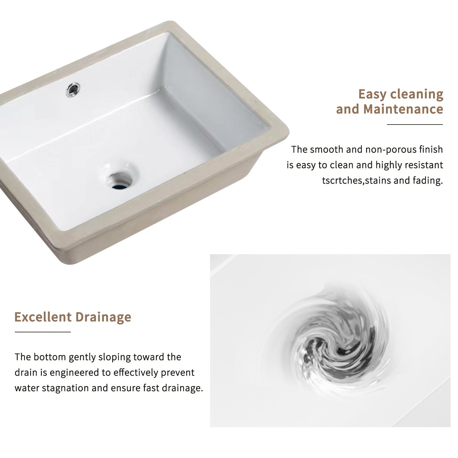 Undermount Bathroom Sink White Rectangle Porcelain Ceramic Vessel Sinks Deep Basin with Overflow Lavatory Vanity Sink Mounted Under the Counter