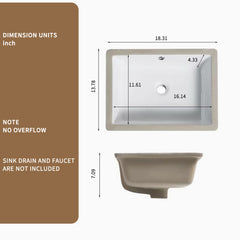 Undermount Bathroom Sink White Rectangle Porcelain Ceramic Vessel Sinks Deep Basin with Overflow Lavatory Vanity Sink Mounted Under the Counter