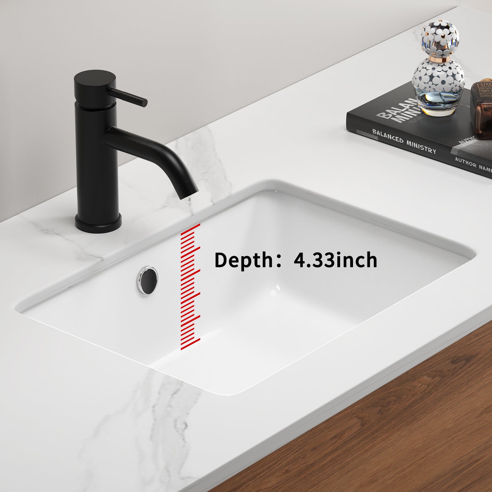 Undermount Bathroom Sink White Rectangle Porcelain Ceramic Vessel Sinks Deep Basin with Overflow Lavatory Vanity Sink Mounted Under the Counter