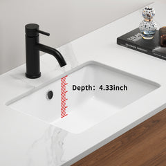Undermount Bathroom Sink White Rectangle Porcelain Ceramic Vessel Sinks Deep Basin with Overflow Lavatory Vanity Sink Mounted Under the Counter