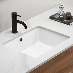 Rectangular Undermount Bathroom Sink  Vessel Sink,Undermount Bathroom Sink Rectangle, White Ceramic Lavatory Vanity Basin with Overflow