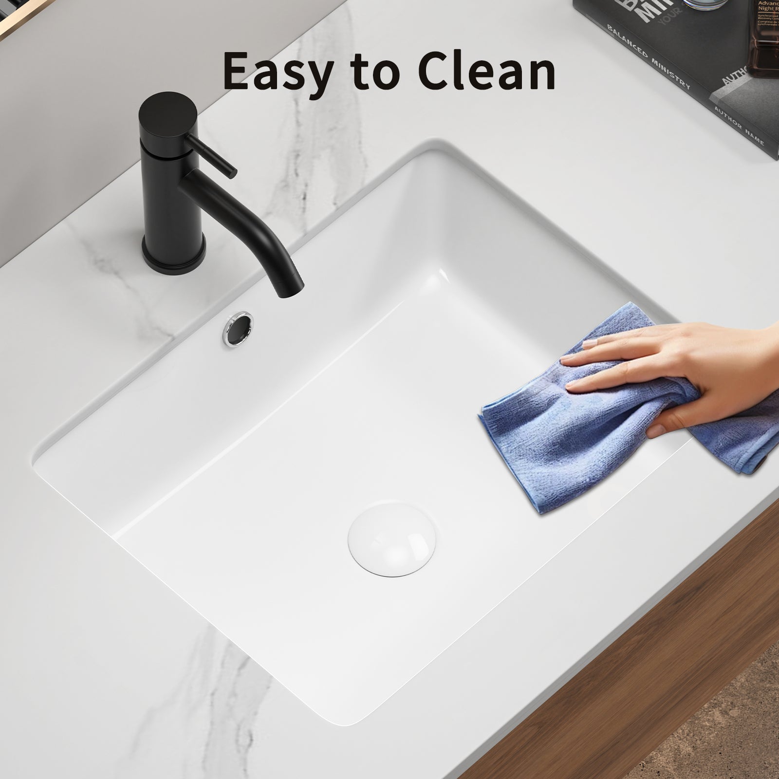 Rectangular Undermount Bathroom Sink  Vessel Sink,Undermount Bathroom Sink Rectangle, White Ceramic Lavatory Vanity Basin with Overflow