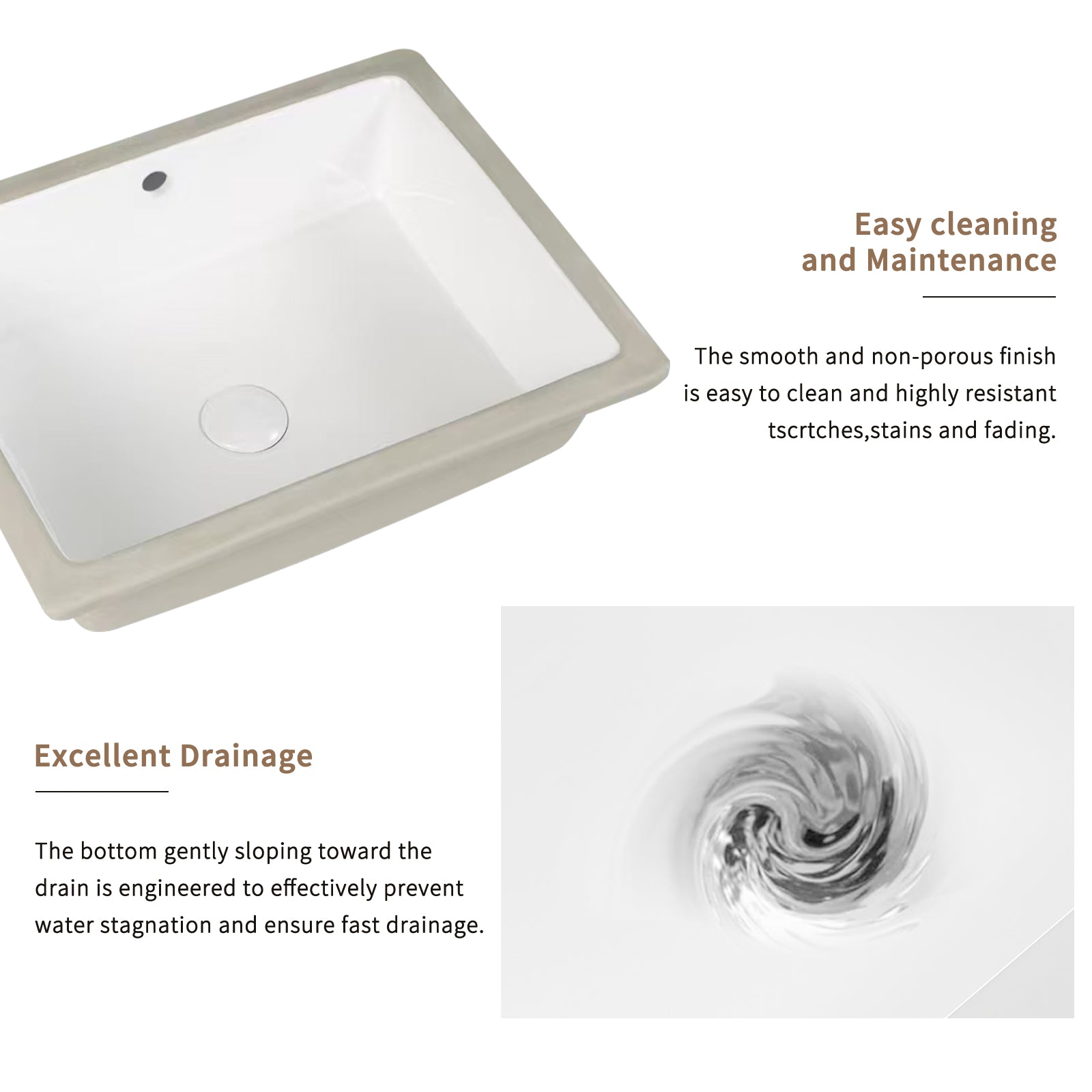 Rectangular Undermount Bathroom Sink  Vessel Sink,Undermount Bathroom Sink Rectangle, White Ceramic Lavatory Vanity Basin with Overflow