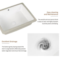 Rectangular Undermount Bathroom Sink  Vessel Sink,Undermount Bathroom Sink Rectangle, White Ceramic Lavatory Vanity Basin with Overflow