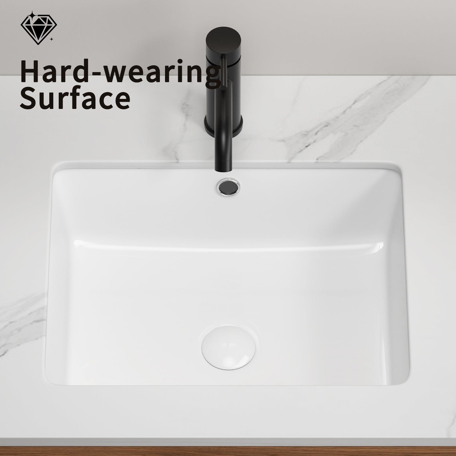 Rectangular Undermount Bathroom Sink  Vessel Sink,Undermount Bathroom Sink Rectangle, White Ceramic Lavatory Vanity Basin with Overflow