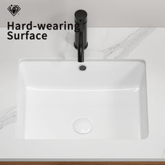 Rectangular Undermount Bathroom Sink  Vessel Sink,Undermount Bathroom Sink Rectangle, White Ceramic Lavatory Vanity Basin with Overflow