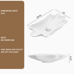 bathroom vessel sink shell shape 24in*13in Above Counter Bathroom Vanity Sink Bowl white No Darin