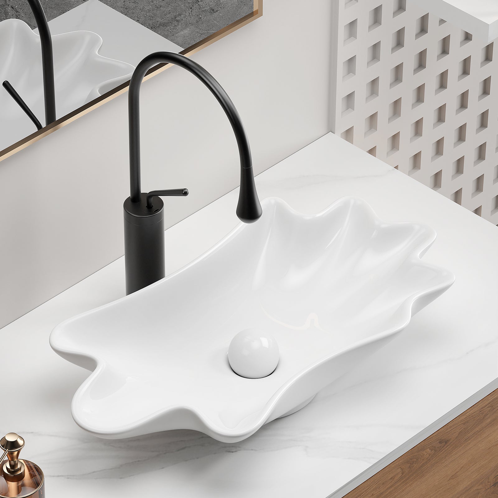 bathroom vessel sink shell shape 24in*13in Above Counter Bathroom Vanity Sink Bowl white No Darin