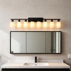 Wall Lamp 8-Light ,Bathroom Vanity Light, Matte Black Bathroom Light Fixtures, Modern Wall Light with  Glass Shade, Wall Sconce Lighting for Bedroom Living Room(NO INCLUDED BULBS)-E26