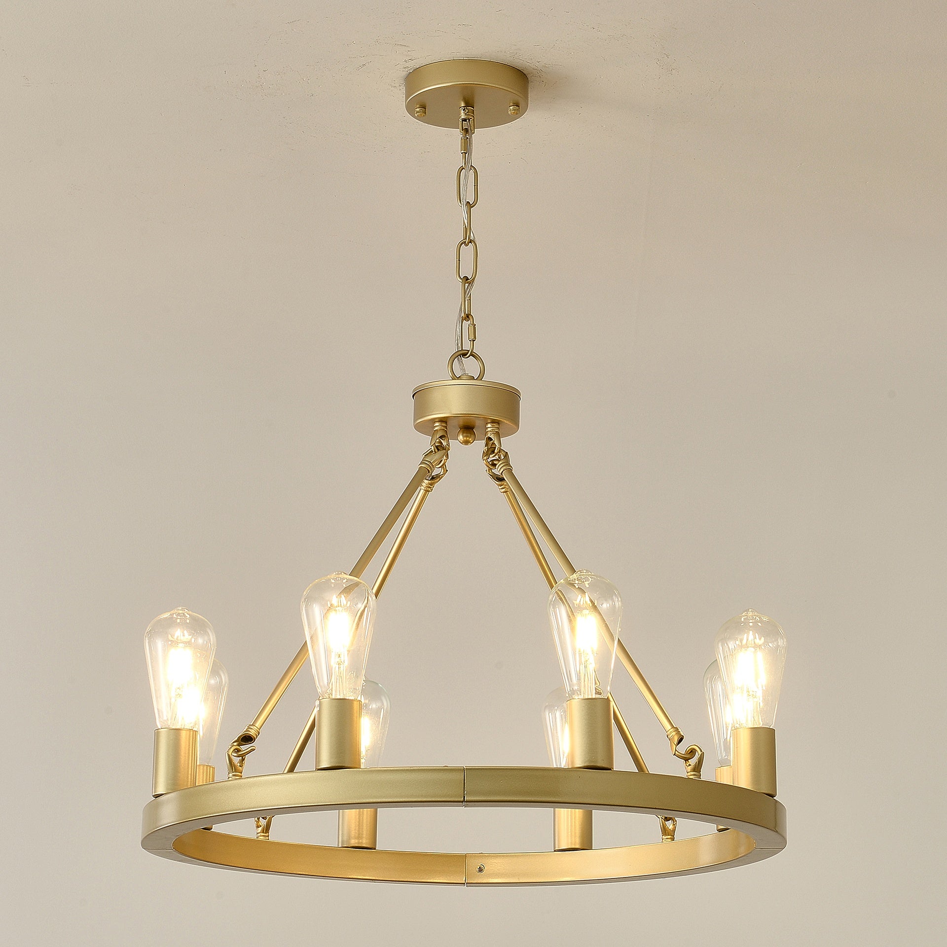 Wagon Wheel Chandelier Farmhouse Modern Small Round Chandelier for Living Room Kitchen Island Foyer Hallway Entryway Bedroom Dining Room Light Fixture Ceiling Hanging--Gold-E12--No Included Bulbs