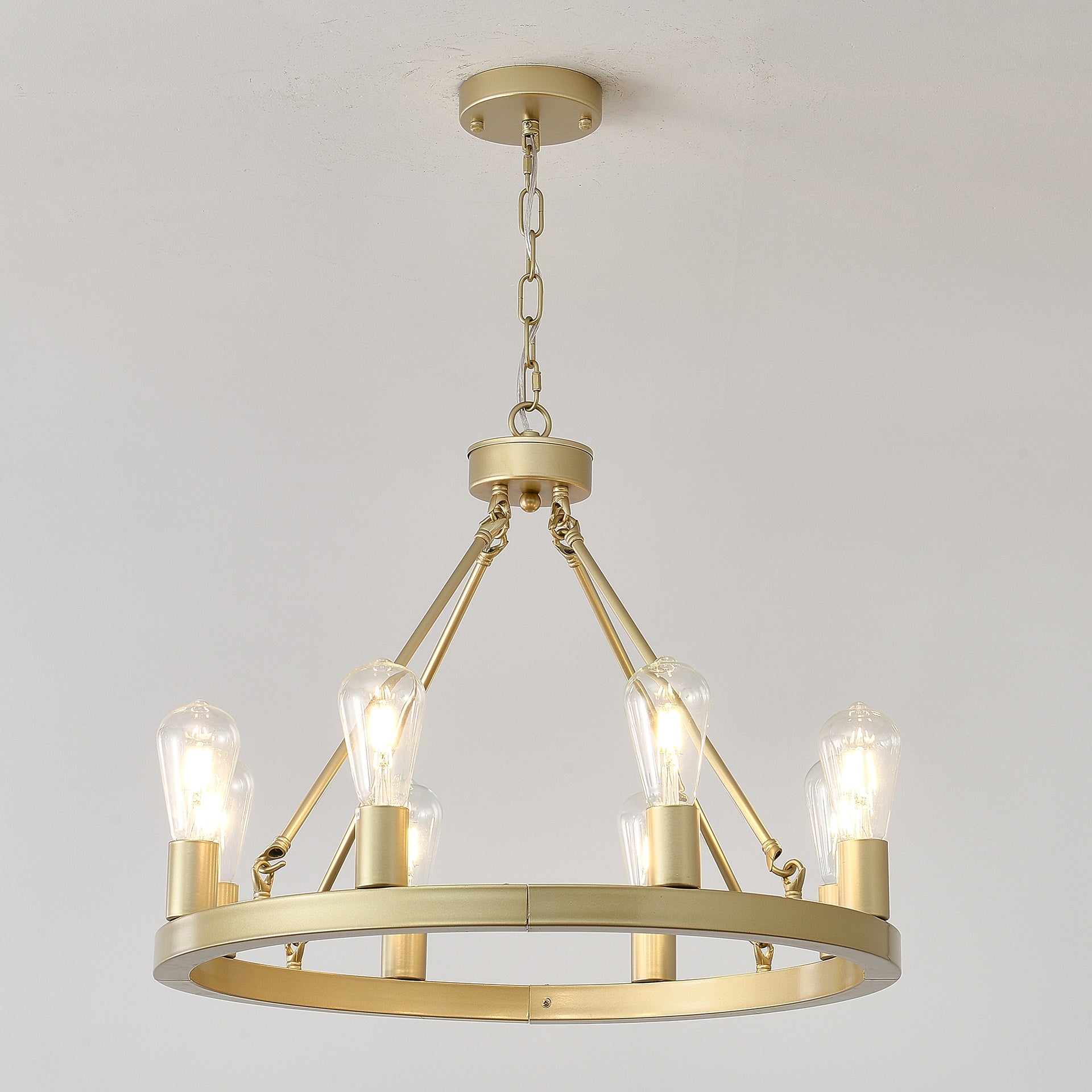 Wagon Wheel Chandelier Farmhouse Modern Small Round Chandelier for Living Room Kitchen Island Foyer Hallway Entryway Bedroom Dining Room Light Fixture Ceiling Hanging--Gold-E12--No Included Bulbs