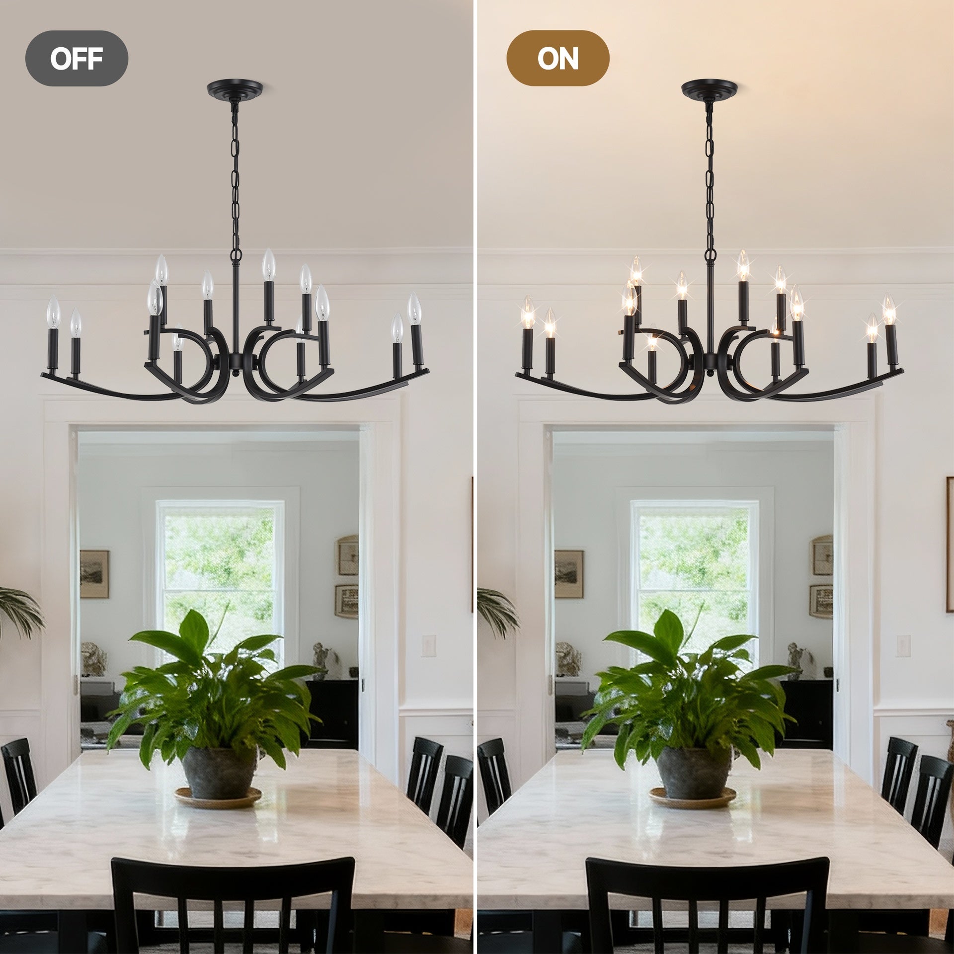 12-Light Farmhouse Chandelier, Black Metal Chandeliers  Light Fixtures Industrial for High Ceiling Living Dining Room Foyer. Adjustable Height-E12 (NO Included Bulb)