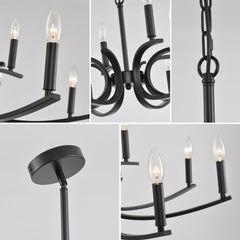 12-Light Farmhouse Chandelier, Black Metal Chandeliers  Light Fixtures Industrial for High Ceiling Living Dining Room Foyer. Adjustable Height-E12 (NO Included Bulb)