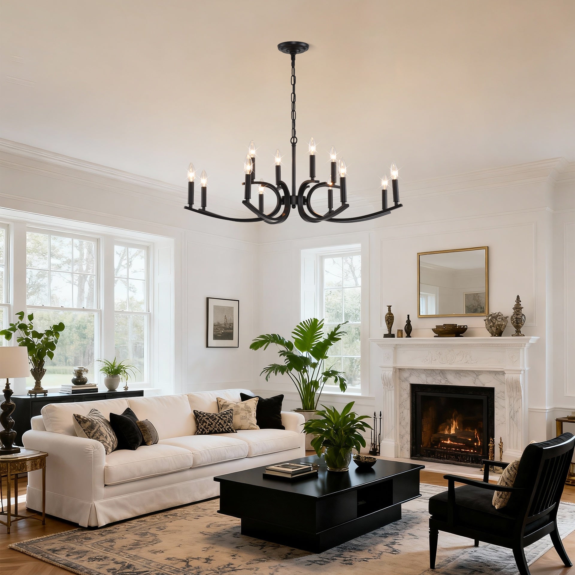 12-Light Farmhouse Chandelier, Black Metal Chandeliers  Light Fixtures Industrial for High Ceiling Living Dining Room Foyer. Adjustable Height-E12 (NO Included Bulb)