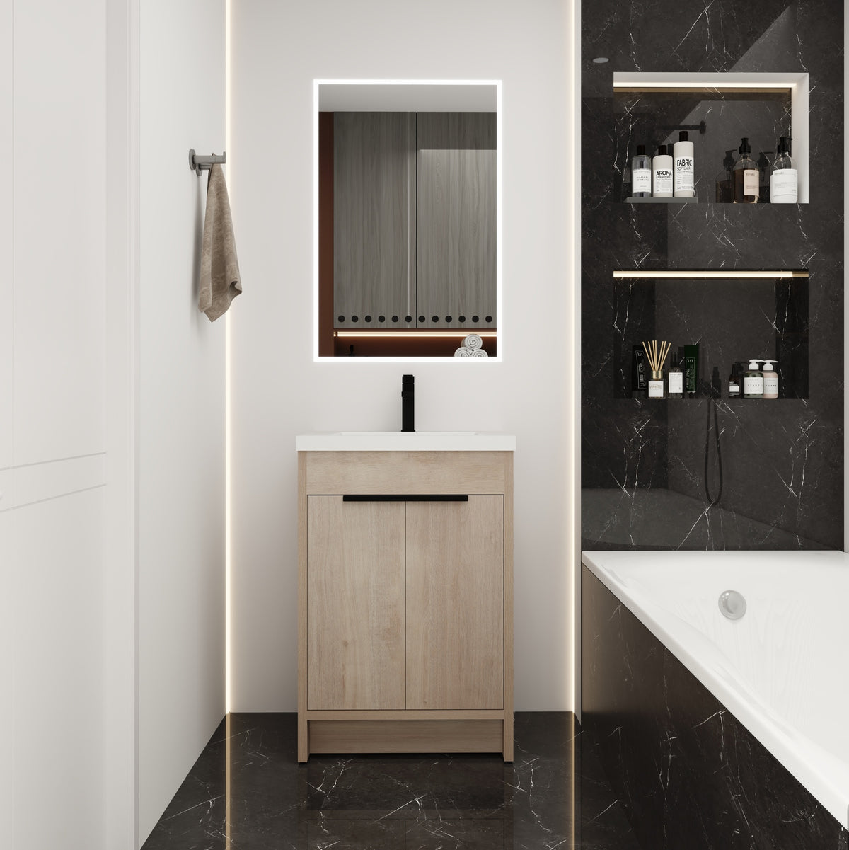24 Inch Freestanding Bathroom Vanity With White Resin Sink(G-lemon SKU:BVB02424PLO-GRB2440),W1286S00017