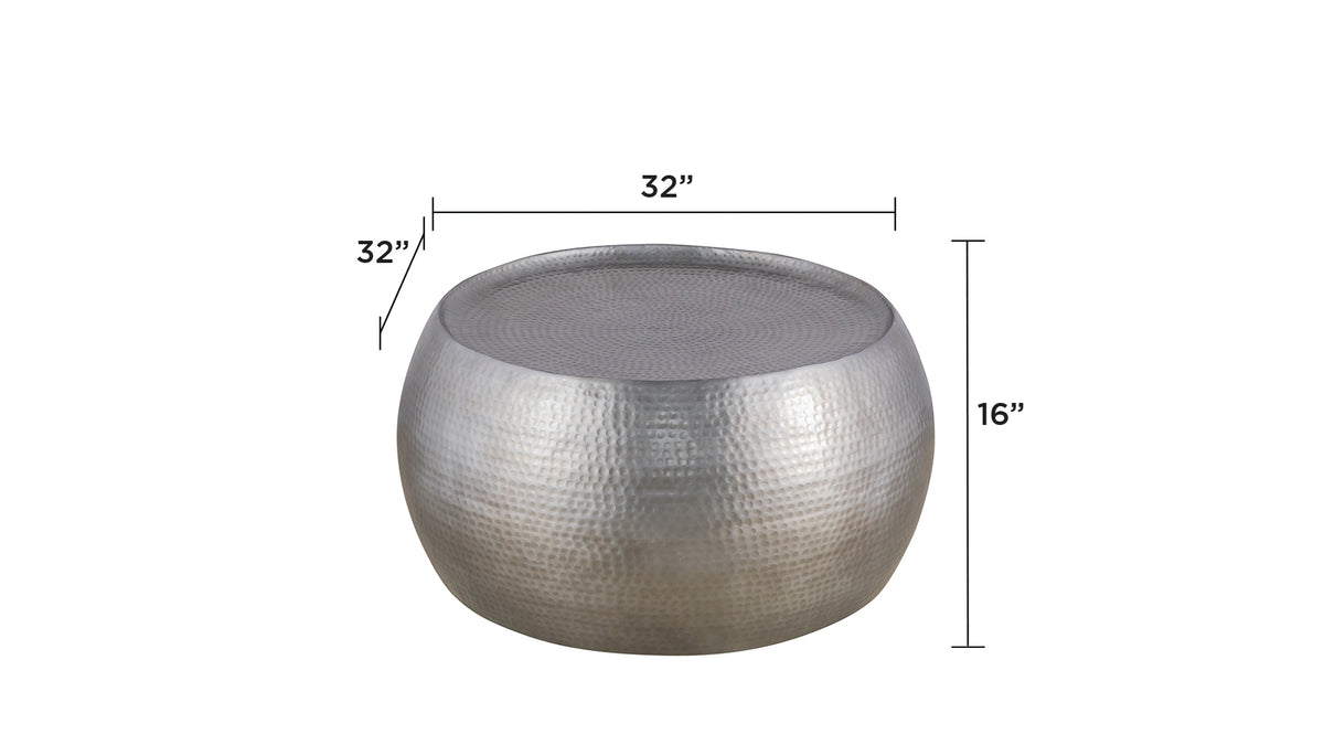 CT501 Modern Contemporary Round Aluminum material 32" Coffee Table, Farmhouse Table with Glossy Hand Hammered Design Antique Silver  same as B009P298416 (CA inventory)