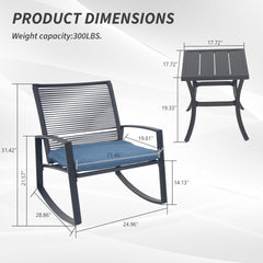 2-person Outdoor Patio Bistro Metal Rocking Conversation Set With Table