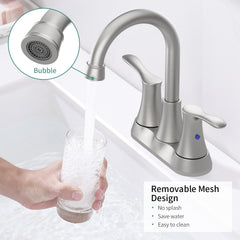 Bathroom Faucet Brushed Nickel, 4" 2-Handle centerset basin faucet with Pop-up Drain & Supply Lines 11