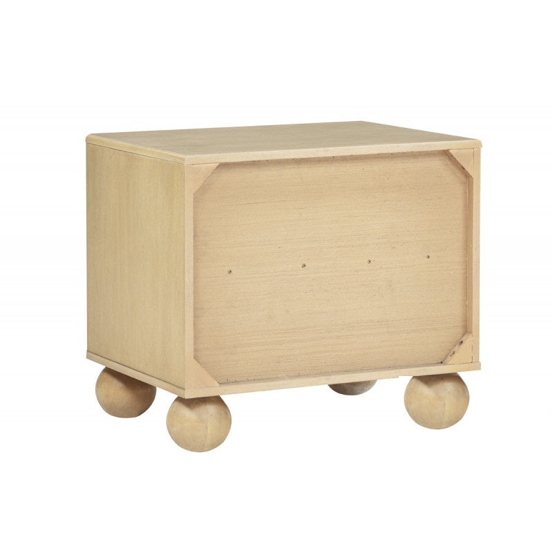 Modern Bedroom 2 Drawer Nightstand with Fluted Panels, Wooden Bedside Table, Rounded Legs, Light Oak